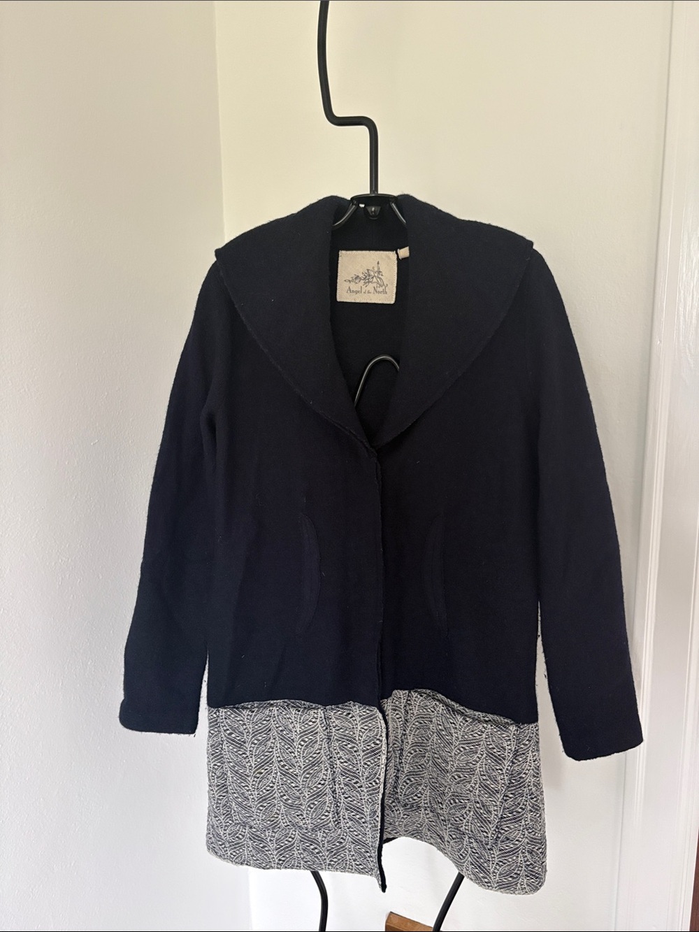 Anthropolgie Navy Sweater Coat with Lace Trim